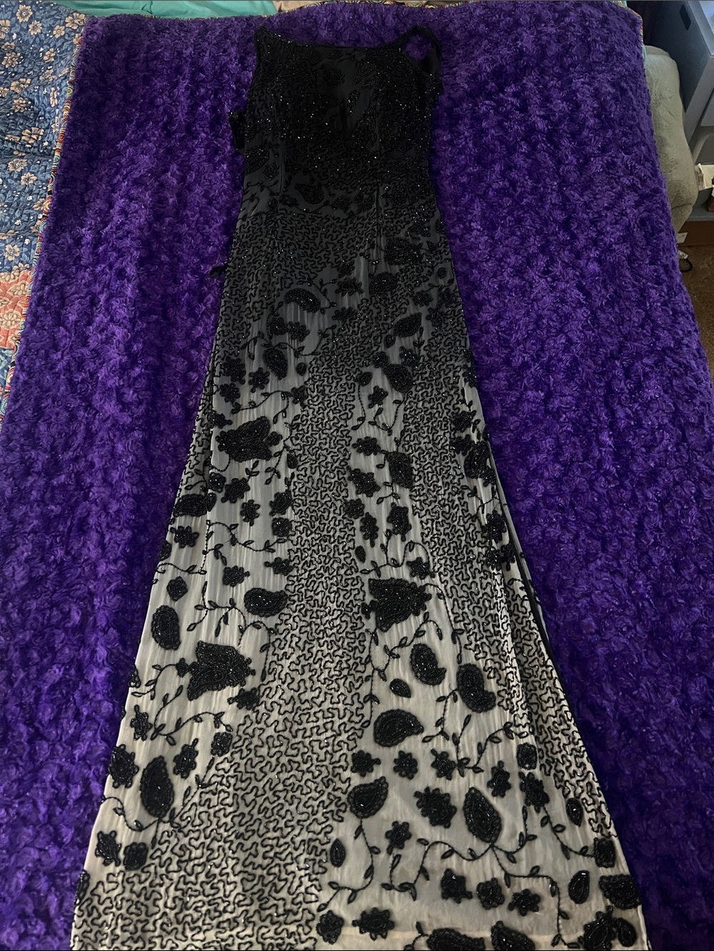 Elegant Black Beaded Floral Maxi Dress for Women